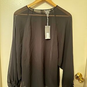 Transparent black blouse with floral knot full sleeves